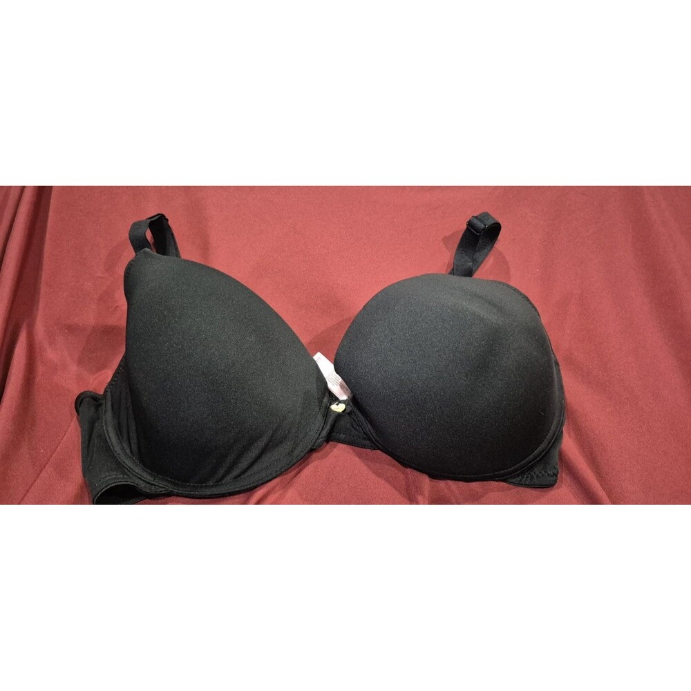 Juicy Couture 36D Black Smooth Underwire Demi T-Shirt Bra Gold Heart Charm EUC